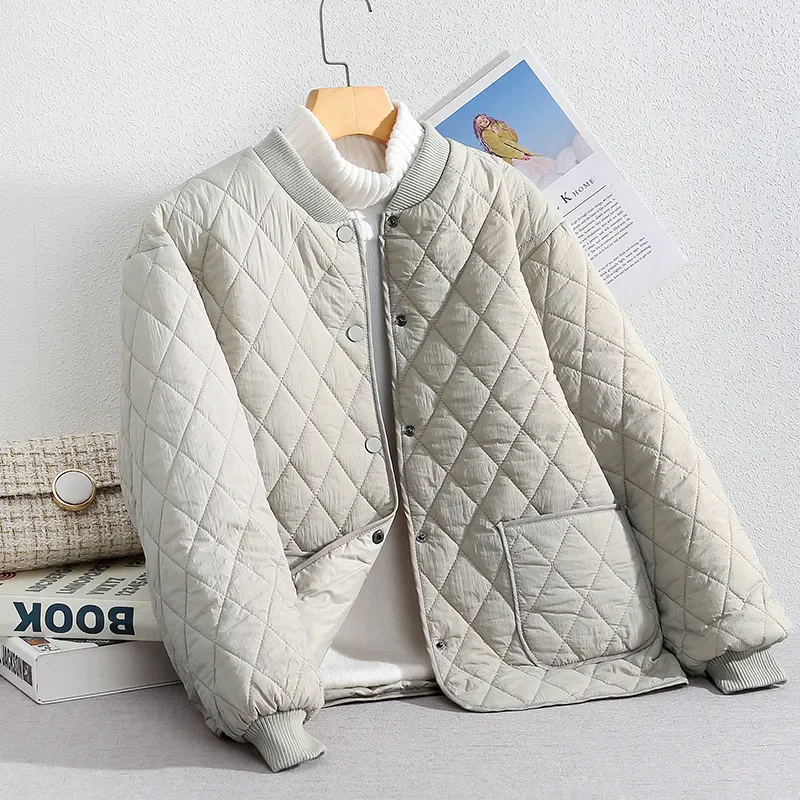 Tops 2024 Autumn and Winter Padded Jacket Women Loose Diamond Plaid Ladies Short Cotton Coat Lightweight Hot Sale