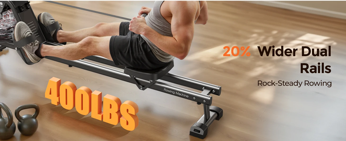 20% Wider Dual Rails Rock-Steady Rowing