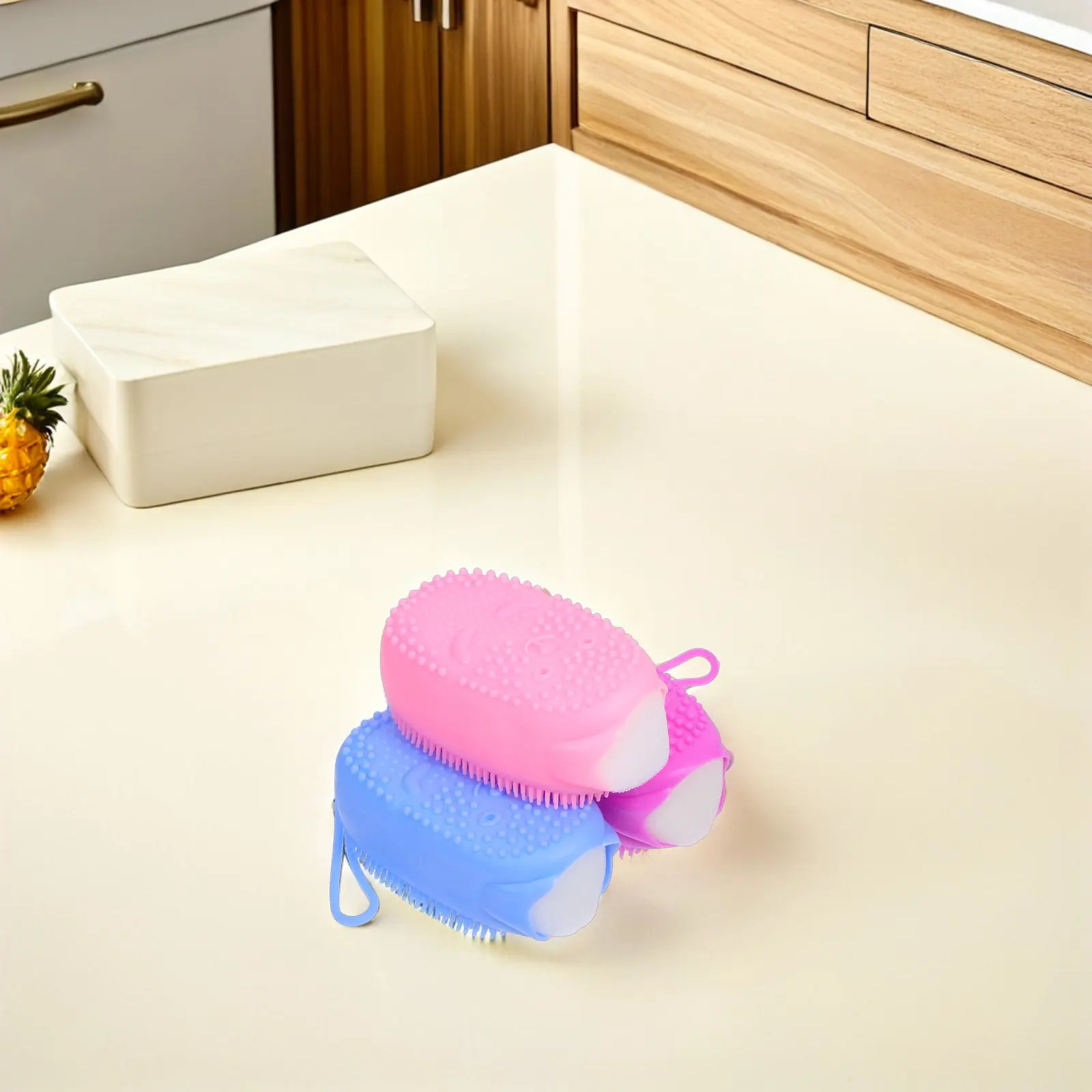 3Pcs Silicone Body Scrubber Dual-Sided Bath Sponge Soft Exfoliating Shower Brush Deep Cleaning Back Scrubber Shower Sponge