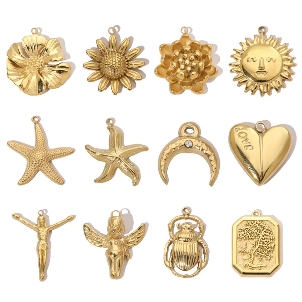 3pcs/Lot Trendy Gold Color High Polish Stainless Steel God Cross Angel Charms Snake Spider Necklace DIY Small Pendant Wholesale