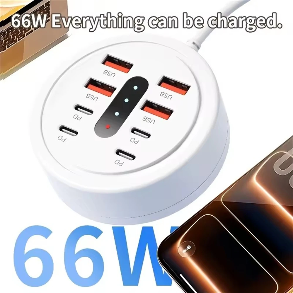 8-Port 66W Fast Charging Plug-In Desktop Charging Station Portable 4USB+4Type C Travel And Home Mobile Phone Charging Socket