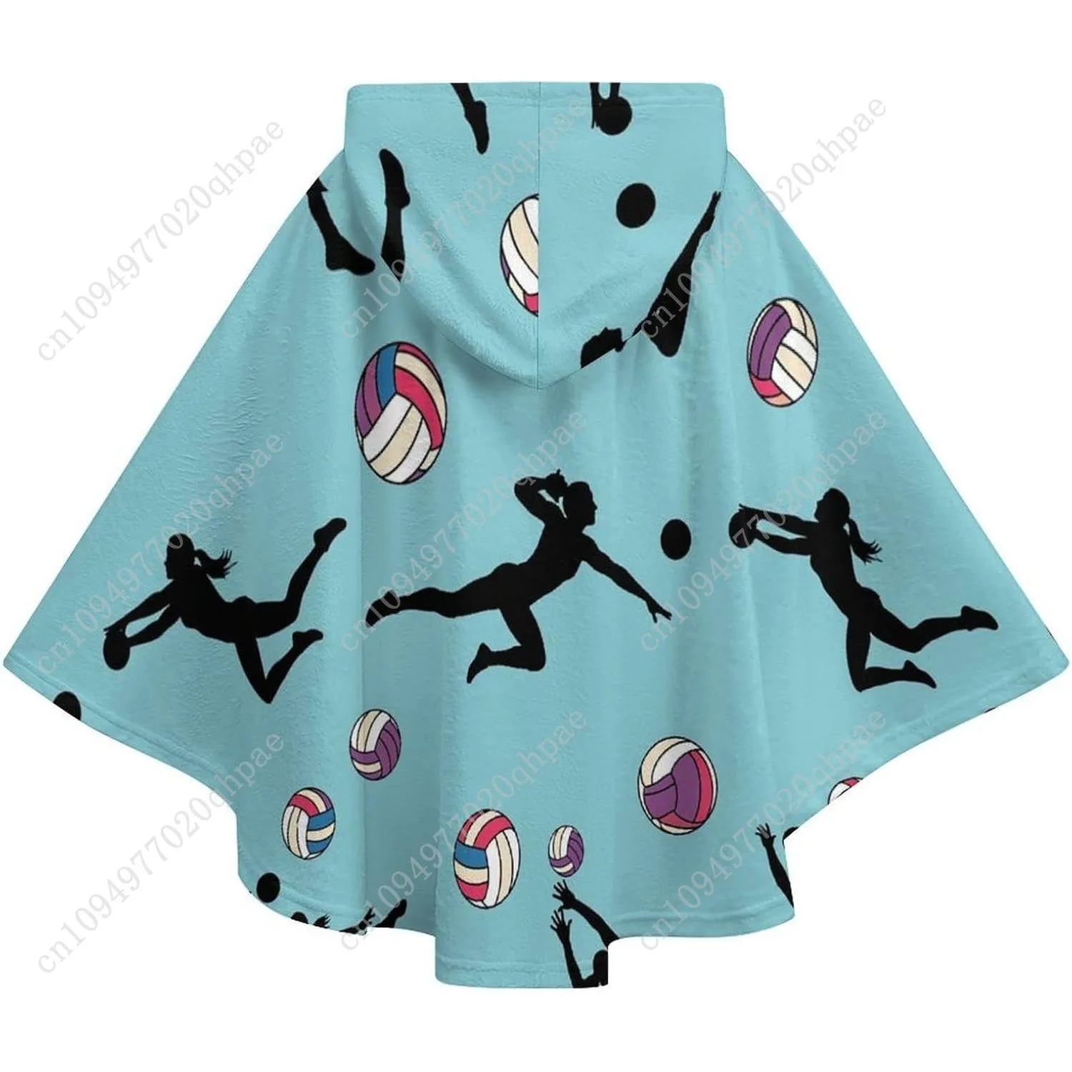 سترة بطانية مريحة من الفلانيل، صور ظلية لعازفي الكرة الطائرة، هوديي كبير الحجم مع جيوب للأطفال والمراهقين #6