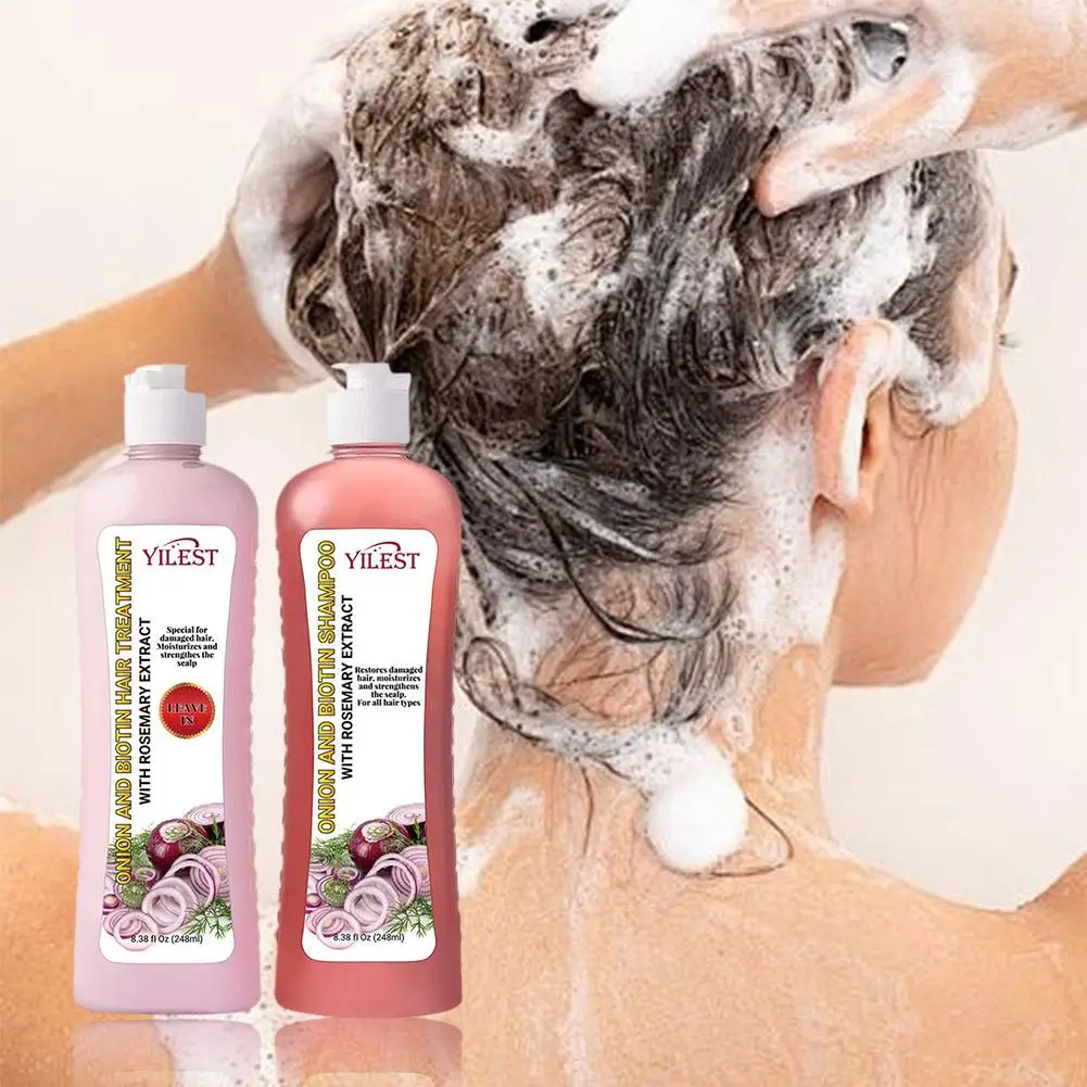 Juego de 2 botellas de cebolla, champú de biotina y Romero + acondicionador, tratamiento anticaída del cabello para todo tipo de cabellos, cuidado del cabello