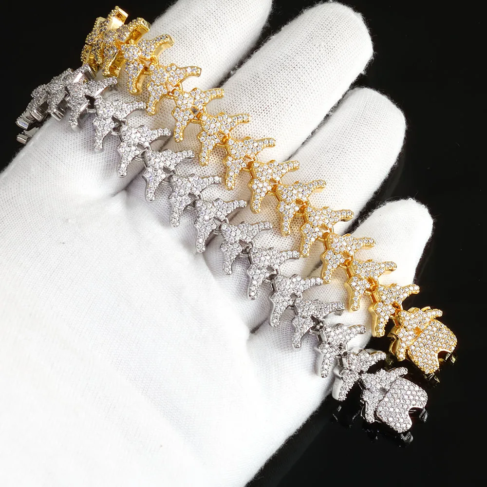 NY Hip Hop 16MM Wide Arrow Link Chain Bracelet Prong Thorns Bling Cz Diamond Miami Cuban Necklace Mens Jewelry