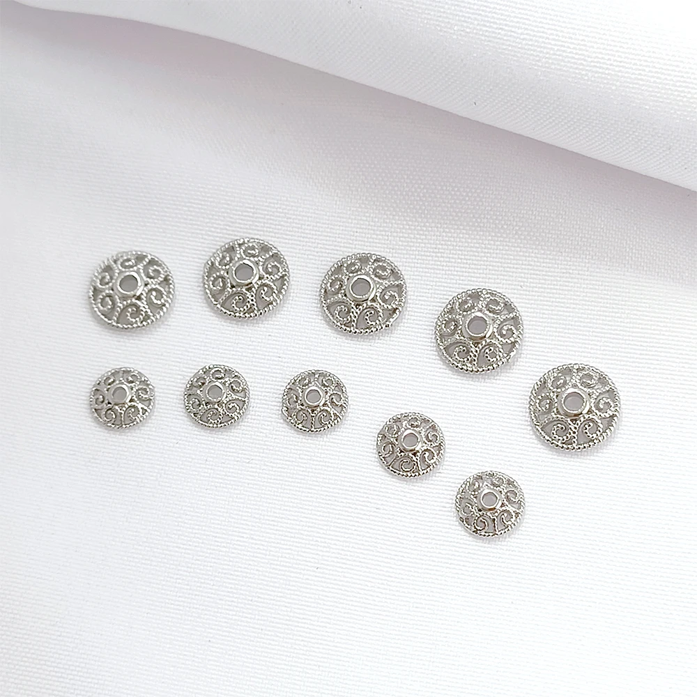 50 Pieces Copper Plated White Gold Lace Hollow Flower Holder with Separated Beads DIY Jewelry Making Accessories Materials
