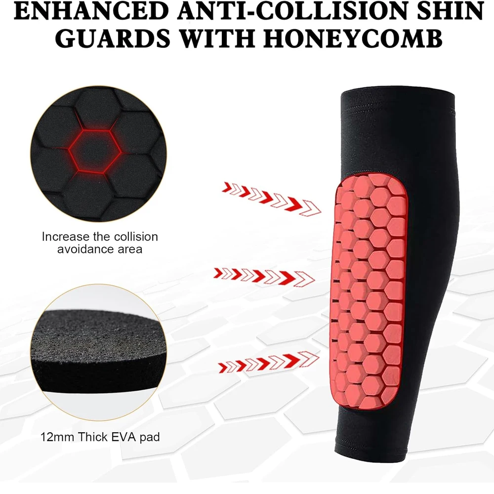 1/2PCS Soccer Shin Defender Socks, Honeycomb Calf Compression Sleeve Pads,Breathable Guards for Football,Rugby, Boxing & Cycling