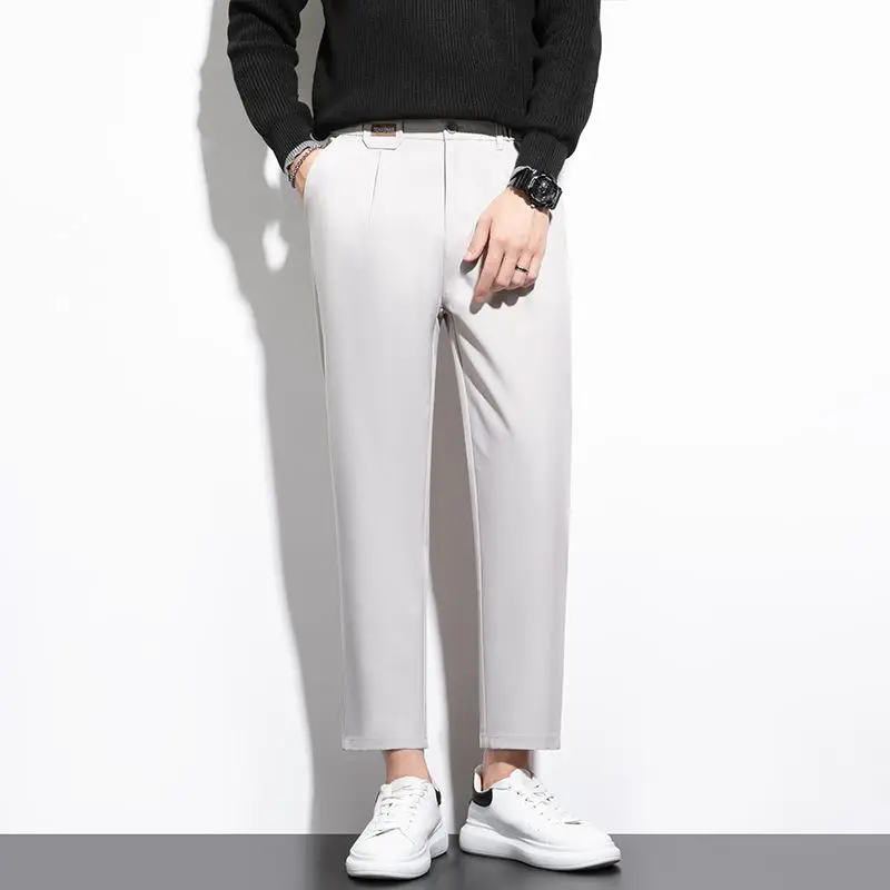 Mens Autumn Slim Fit Business Casual Pants Drape Ankle Length Dress Trousers Spring New