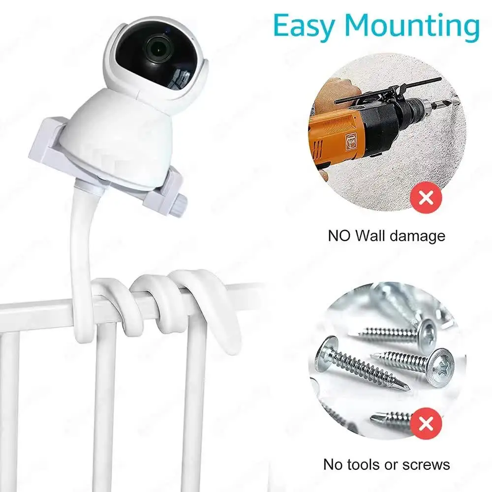 Universal Baby Monitor Holder Longer White Flexible Silicon Baby Camera Stand%2C Ideal IP Camera Mount Hole-Free Crib Cradle Rod