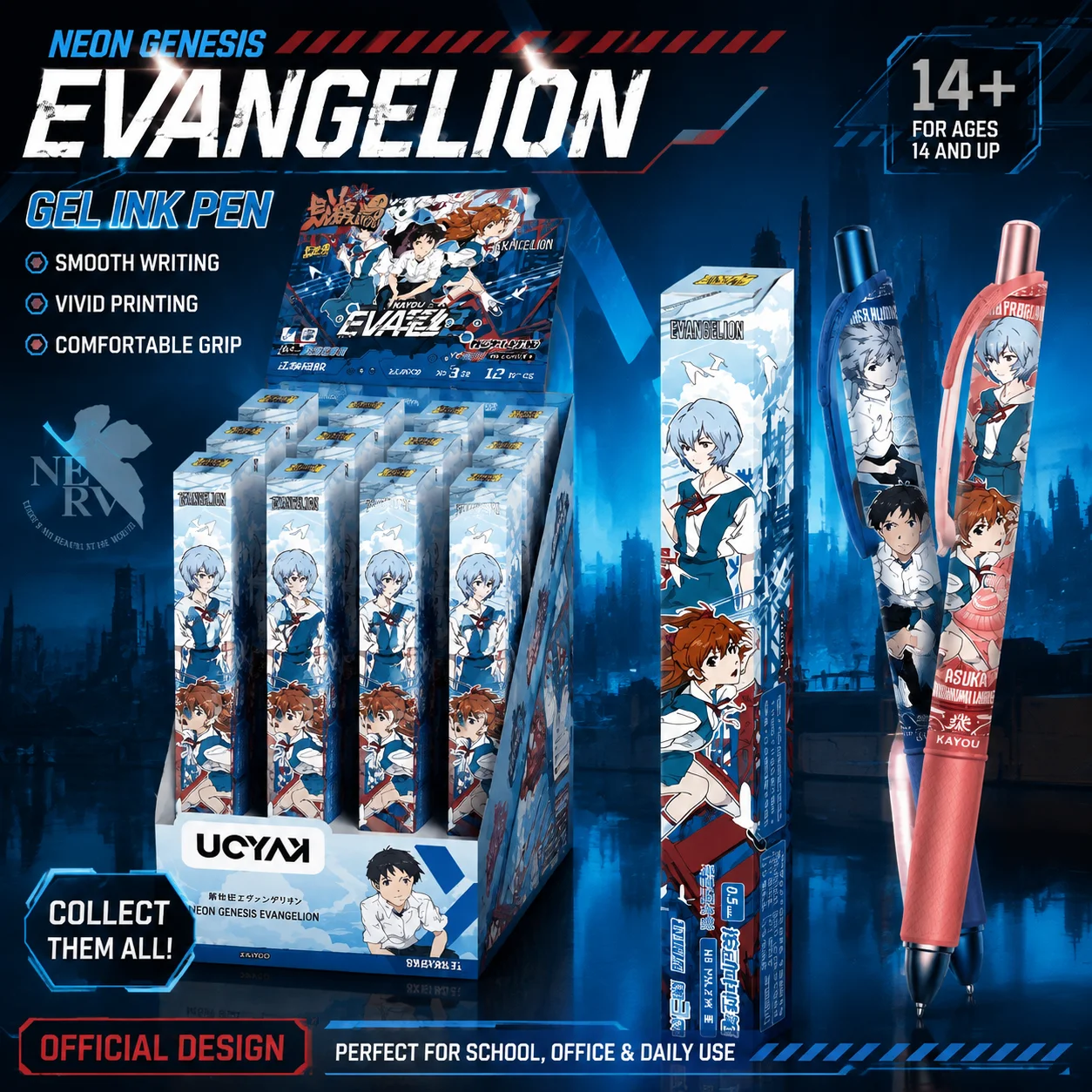 Kayou Official Blind Box Retractable Gel Pen Neon Genesis Evangelion Eva 3rd Edition Anime Peripheral 0.5mm Smooth Writing For