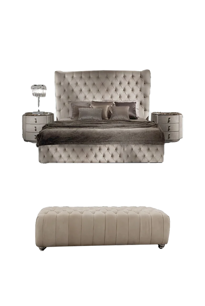 

@#Modern Master Bedroom king Bed Light Luxury Fabric Tatami Double Pull Buckle Bed for Bedroom Furniture