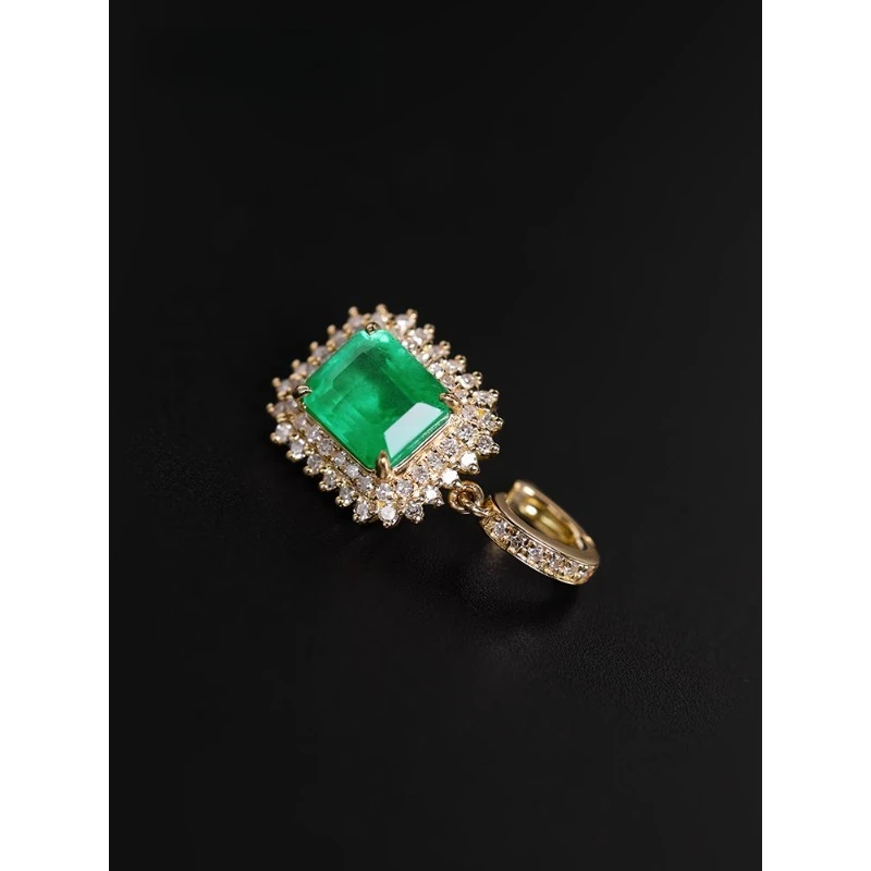 

Emerald pendant, gold with diamonds, gemstone necklace pendant.