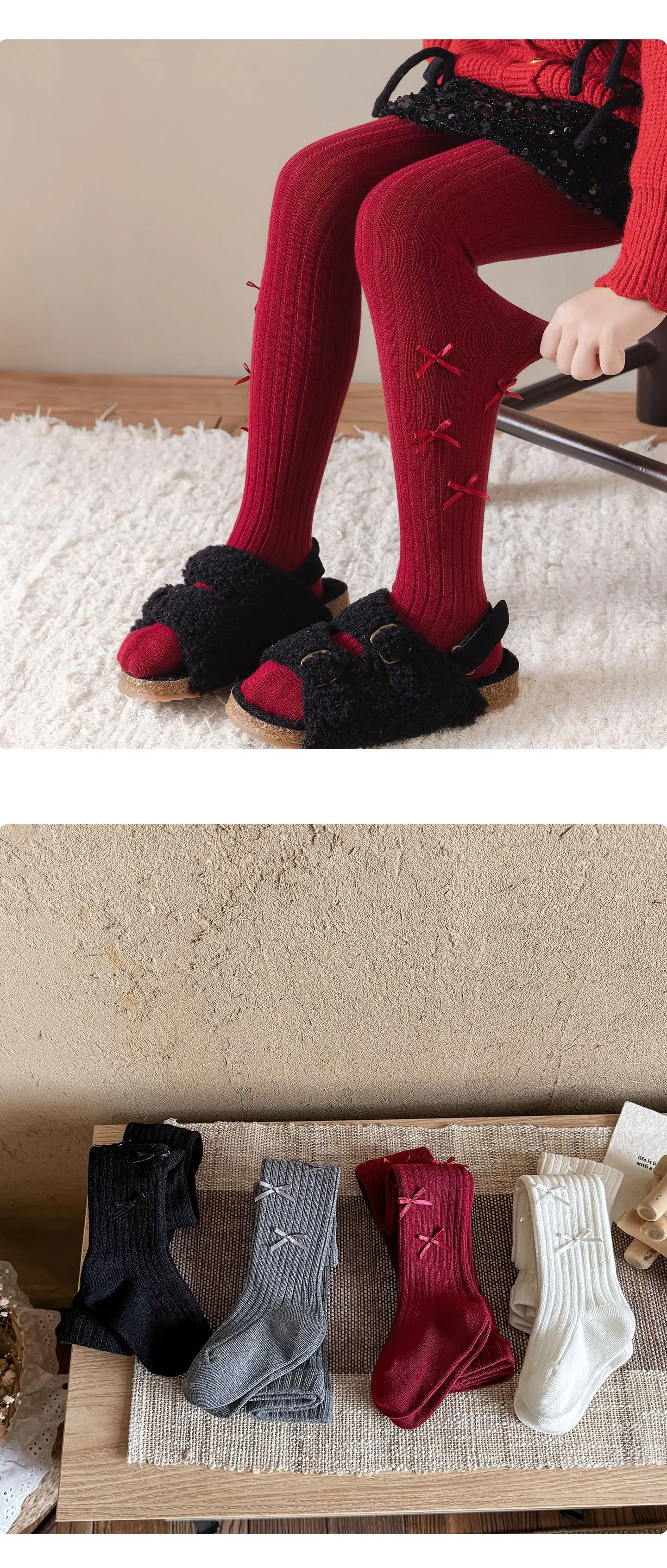 Kleinkind Mädchen Strumpfhose mit Schleife Baumwolle Kinder Prinzessin Strumpfhosen Süße Einfarbige Kinder Alltagskleidung Mädchen Strümpfe – Detail 4