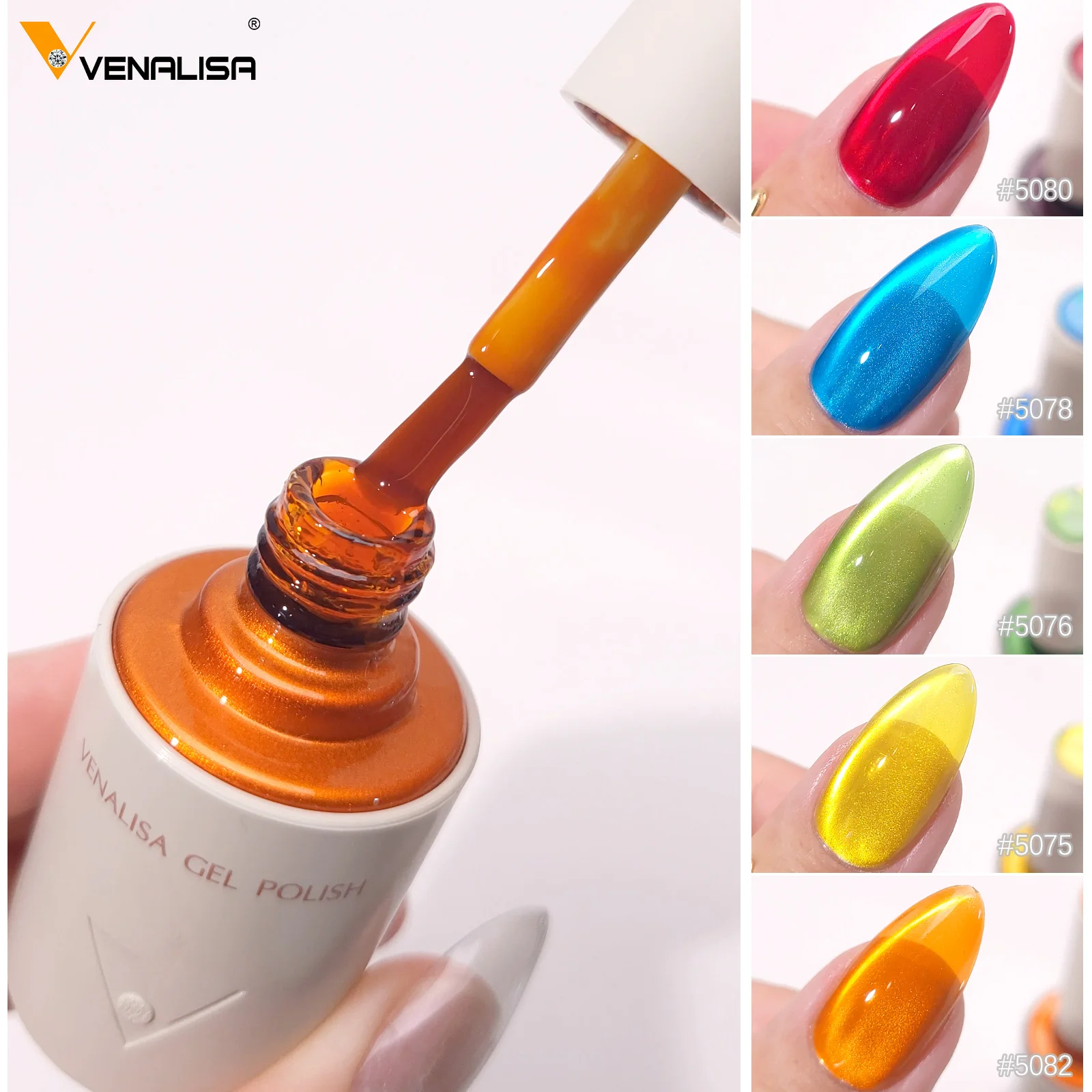 TPO FREE VENALISA 10ml Gel-Nagellack Sommer Transparente Reine Farbe Katzenauge UV LED Soak-Off Glänzender Magnetischer Nagelkunst-Farbgel – Detail 1