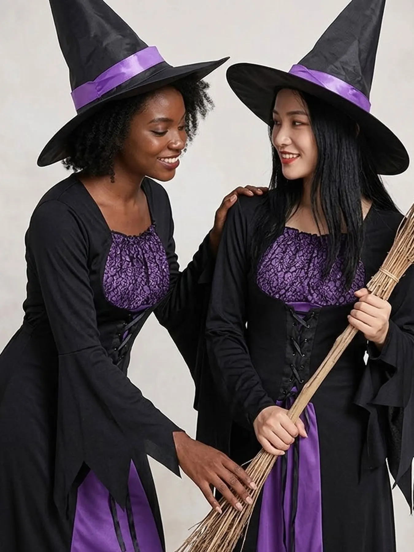 Halloween Adult Women Purple Hooded Witch Long Dress Witch Cosplay Costume for Masquerade Party