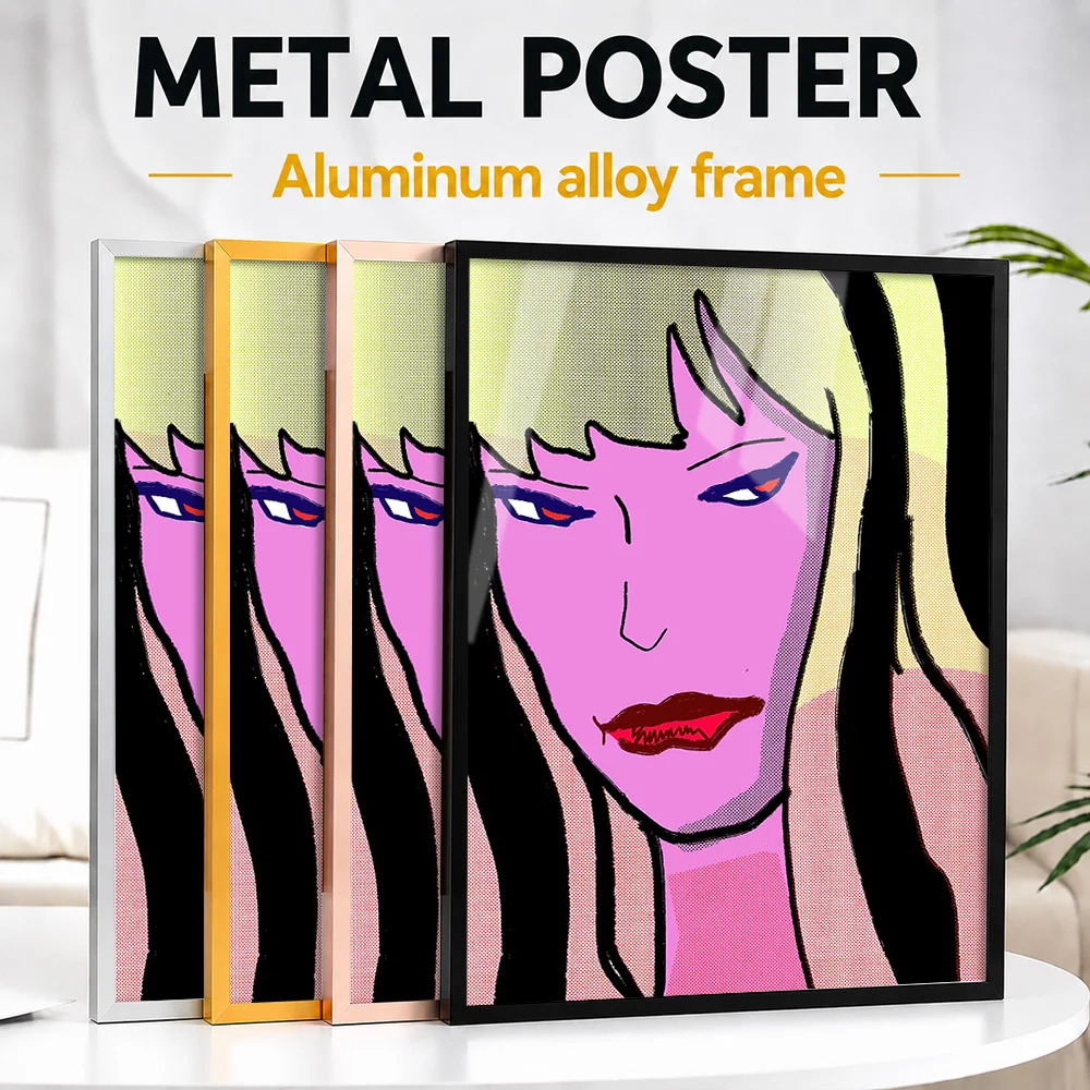 Pink Retro Comic Woman Framed Aluminum Metal Poster Customized Photo Warm Heritage Style Wall Art For Study Pop Culture Gift
