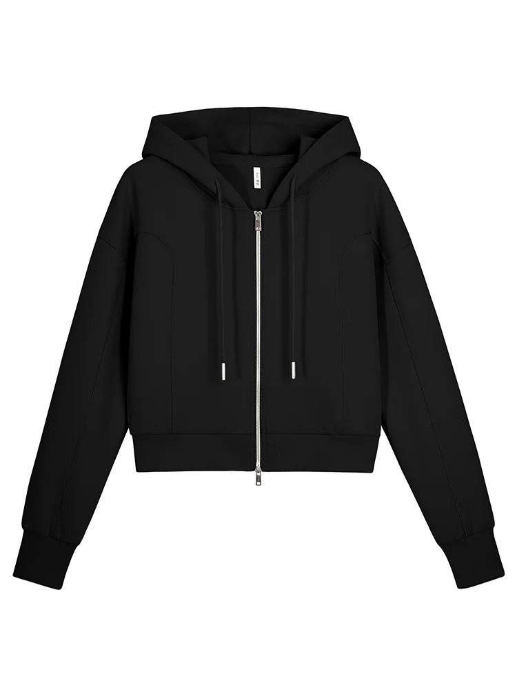 Gibsie plus size manga longa zip up recortado hoodies feminino primavera outono cordão com capuz casual curto mulher agasalho topos novo