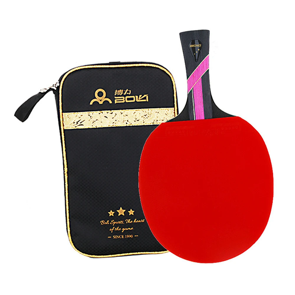 Raket tenis meja profesional 3 Bintang kontrol putar, raket tenis meja 7 lapis, raket Panjang Ping Pong kayu dengan tas