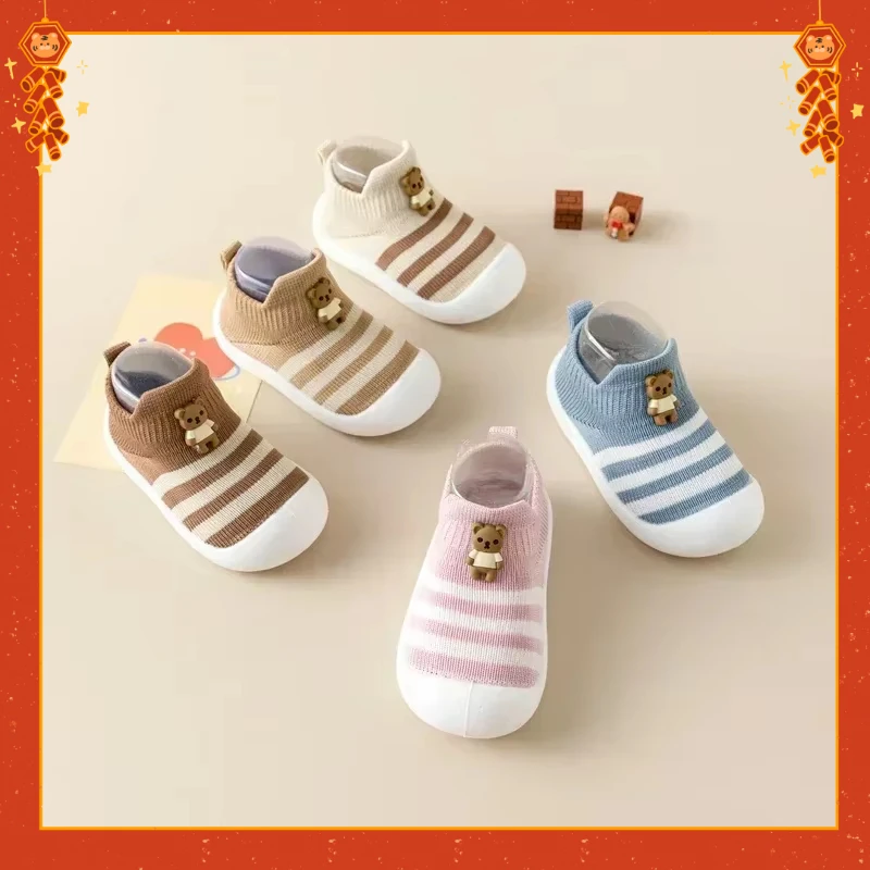 أحذية مضادة للانزلاق ومضادة للتصادمات، أحذية رياضية لطيفة، أحذية أطفال مخططة برسوم كارتونية، نعل ناعم بسيط كاجوال