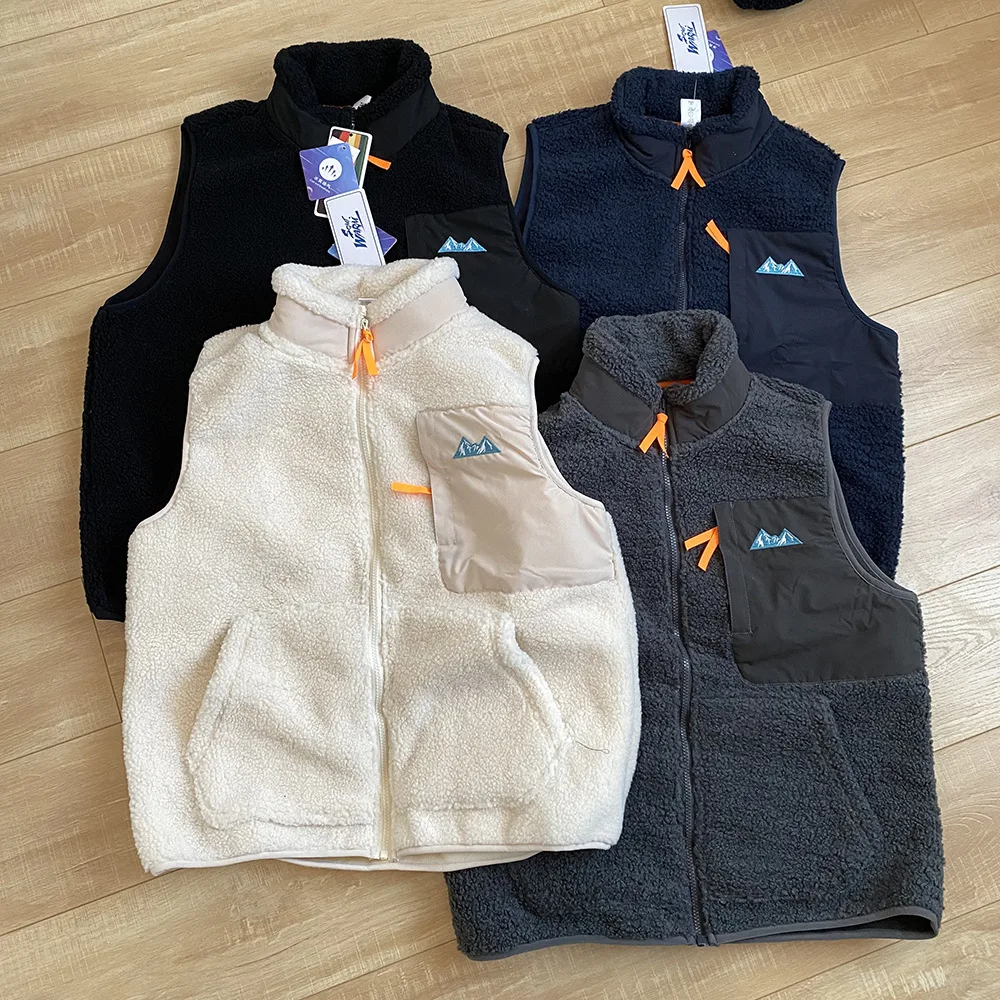 Outdoor Autumn and Winter Men's Cycling Sports Leisure and Hiking Lambskin Plush Stand-up Collar Granular Fleece Composite Vest