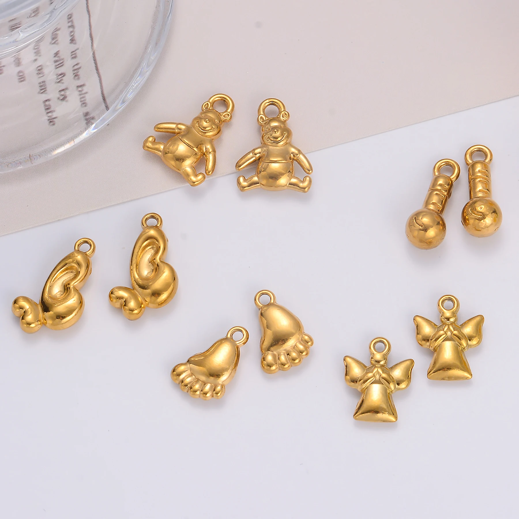 

10Pcs Wholesale Stainless Steel Charms Pendant Butterfly/Bear/Microphone/Footprint Accessories for Making DIY Jewelry