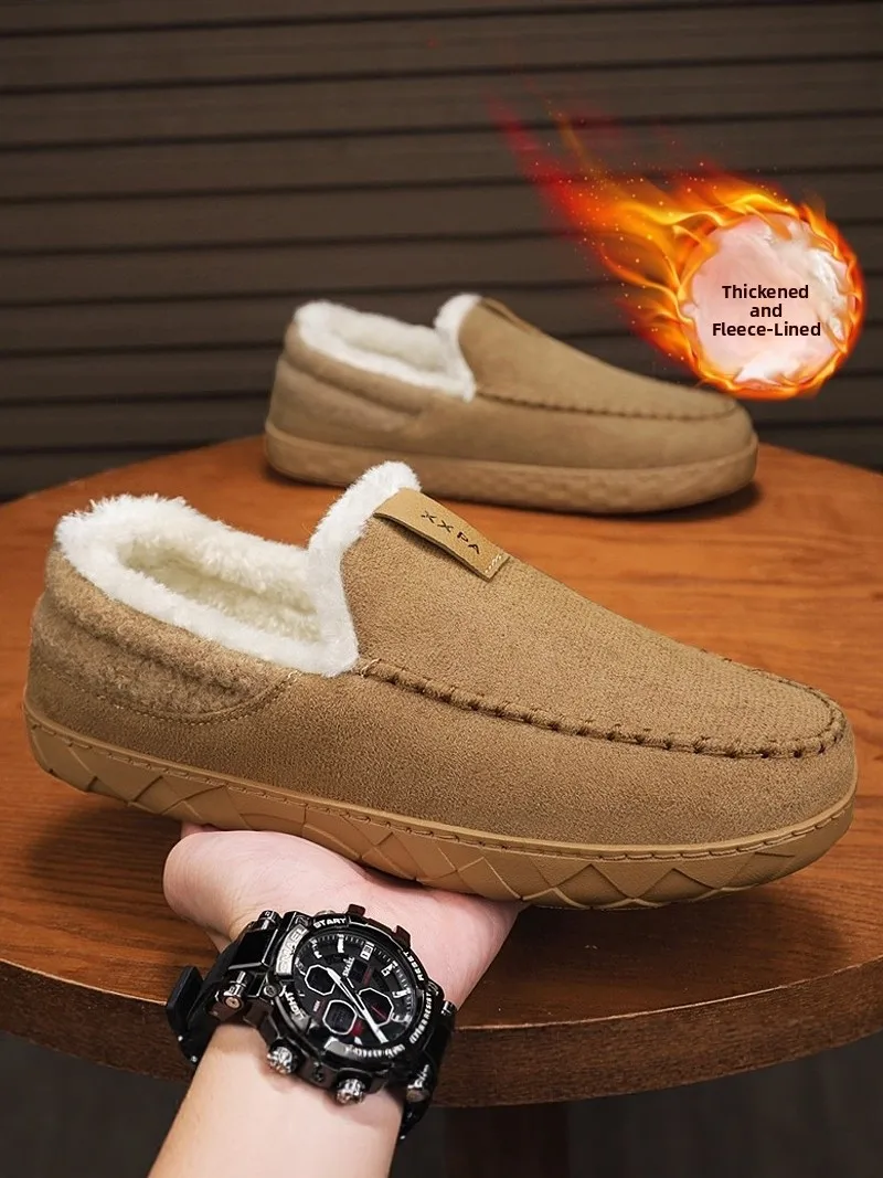 

Men's Cotton oes Winter Thiened Warm Fur Lined Slip-On Bean Bean oes Leather And Fur Inteated Anti-Slip Casual oes