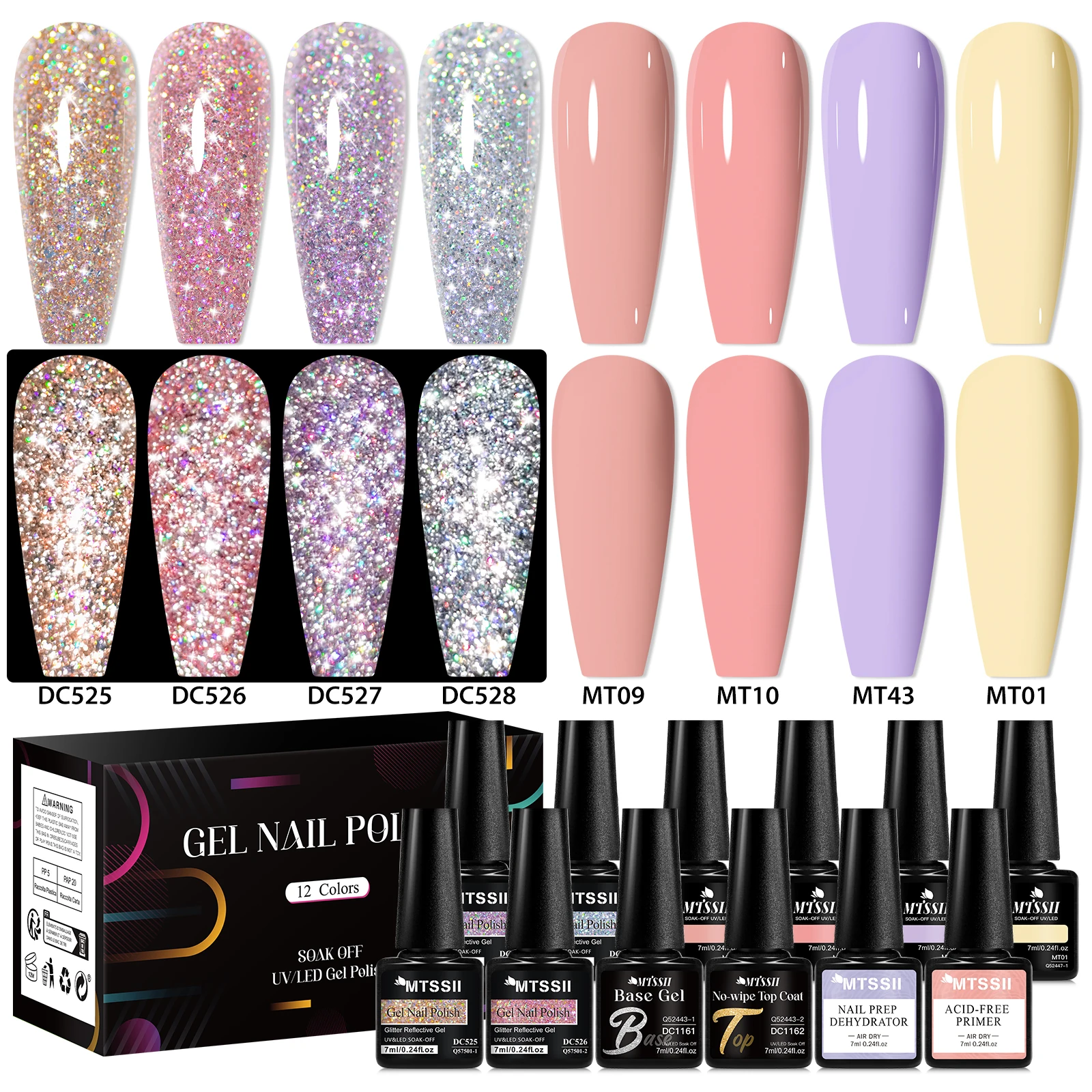 12 pçs/set doce reflexivo glitter gel unha polonês conjunto primavera verão série semi permanente uv arte do prego manicure verniz kit