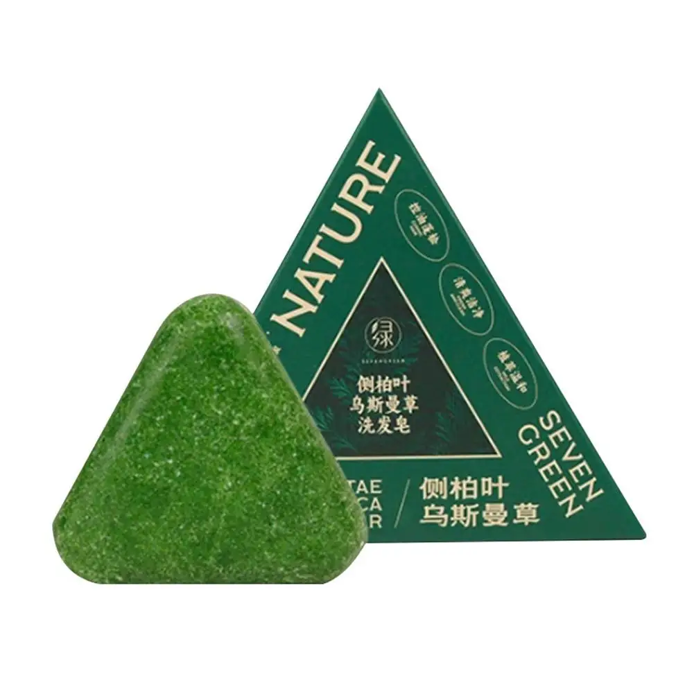 120g Seven Green Platycladi Usman Grass Handgemachte Shampoo-Seife, erfrischend und reinigend, gesund, gegen Haarausfall, nährend, sauber – Detail 1
