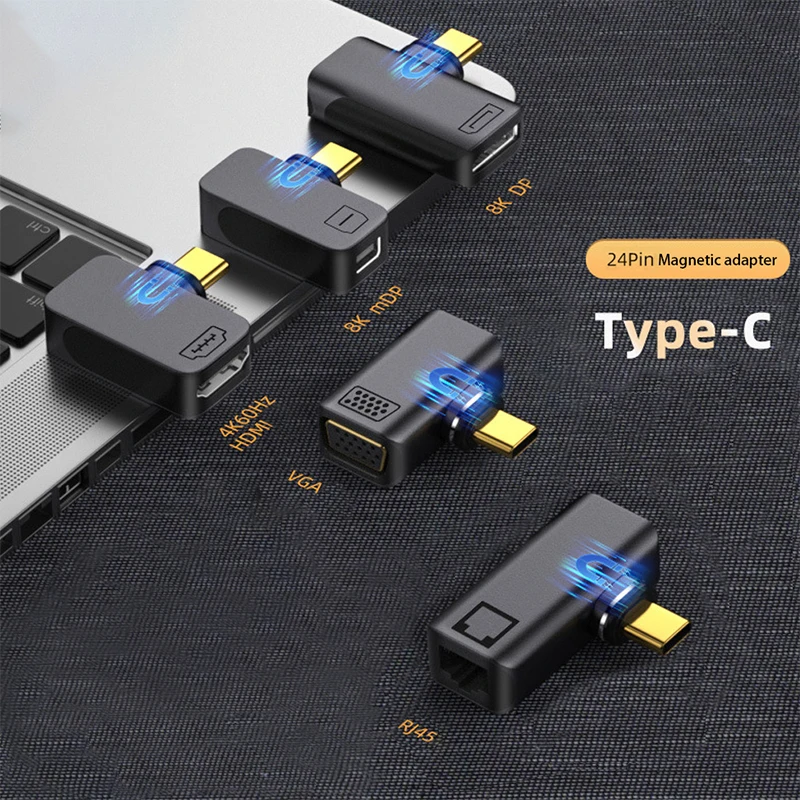 1Pcs Magnetic Type-C to HDMI-Compatible/DP/VGA/RJ45/mDP Adapter/USB3.1 4K/8K 10Gbps Data Transfer Adapter Connector