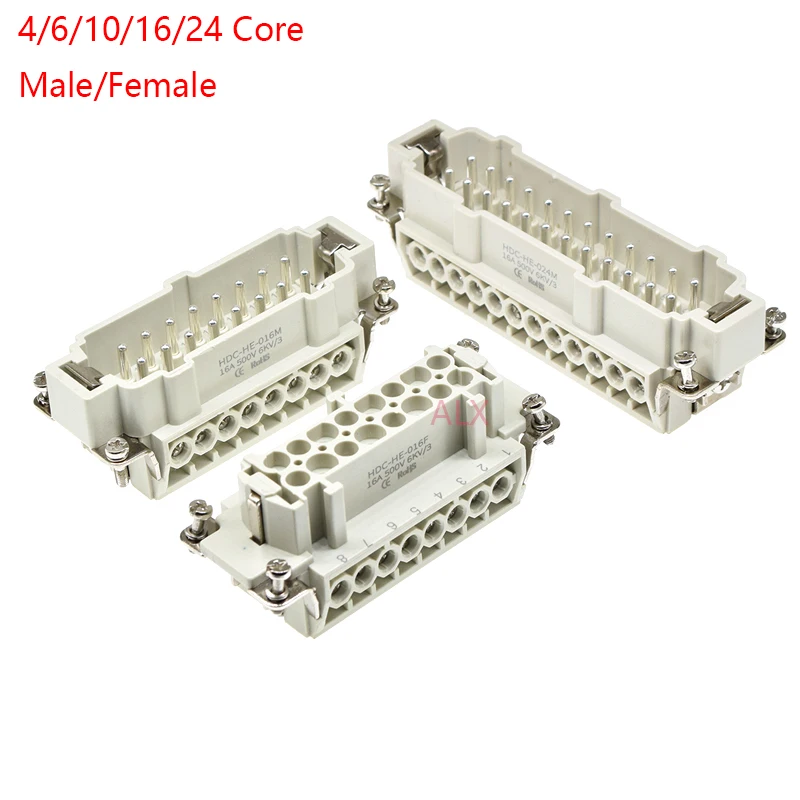 

1Pcs HDC-HE Heavy Duty Connector 4/6/10/16/24 Core Male Female Connector 16A 500v 4pin 6pin 10pin 16pin 24pin Aviation Connector