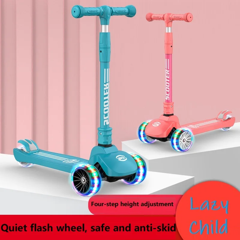 LazyChild Anti-Slip Foldable Scooter 2-6 Years Old Children's Yo-Yo Car Four-Speed Adjustment Scooter Scooter Flash Wheel