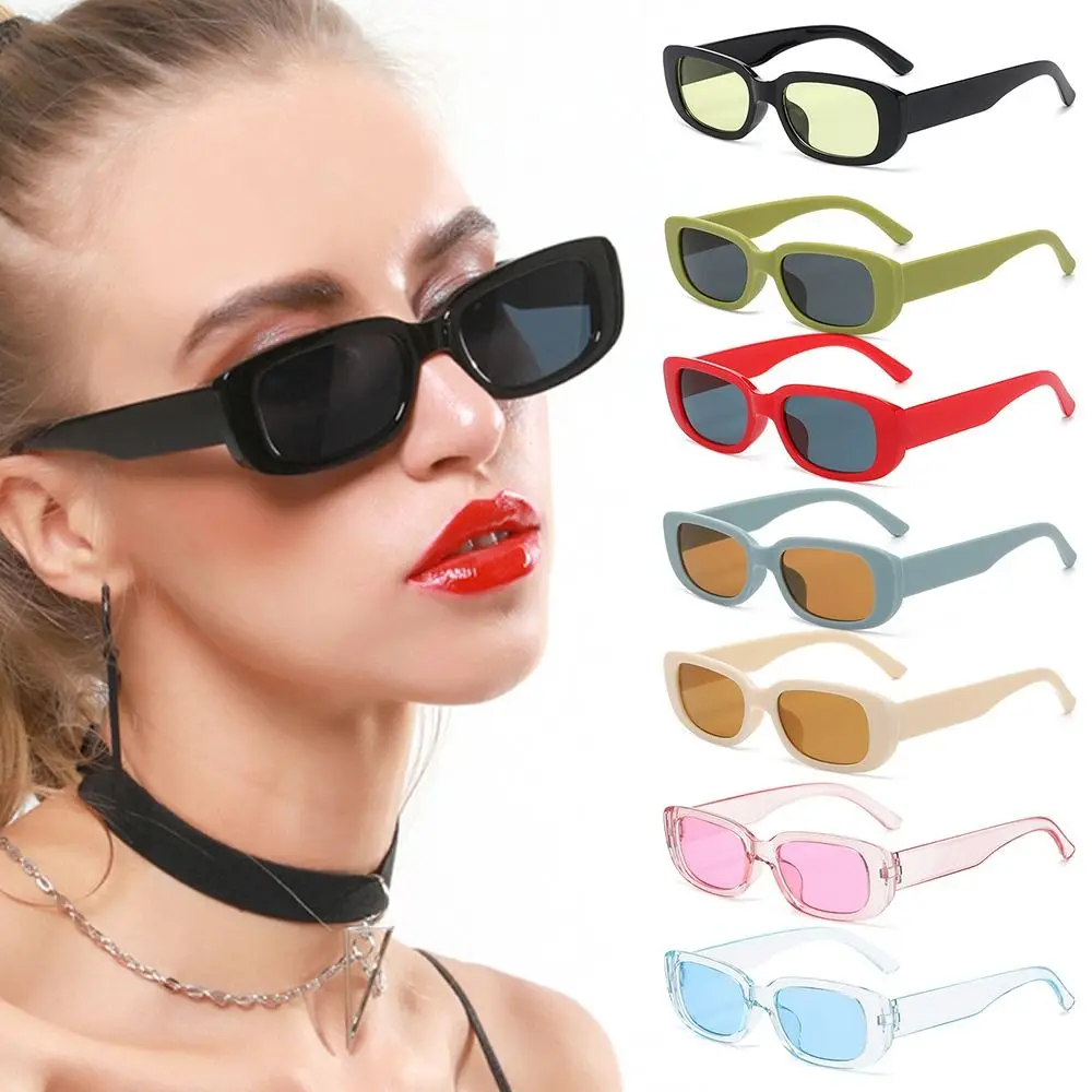 

Fashion Narrow Square Frame Y2K Sun Glasses Candy Color UV400 Protection Rectangle Sunglasses Black Shades for Women Men