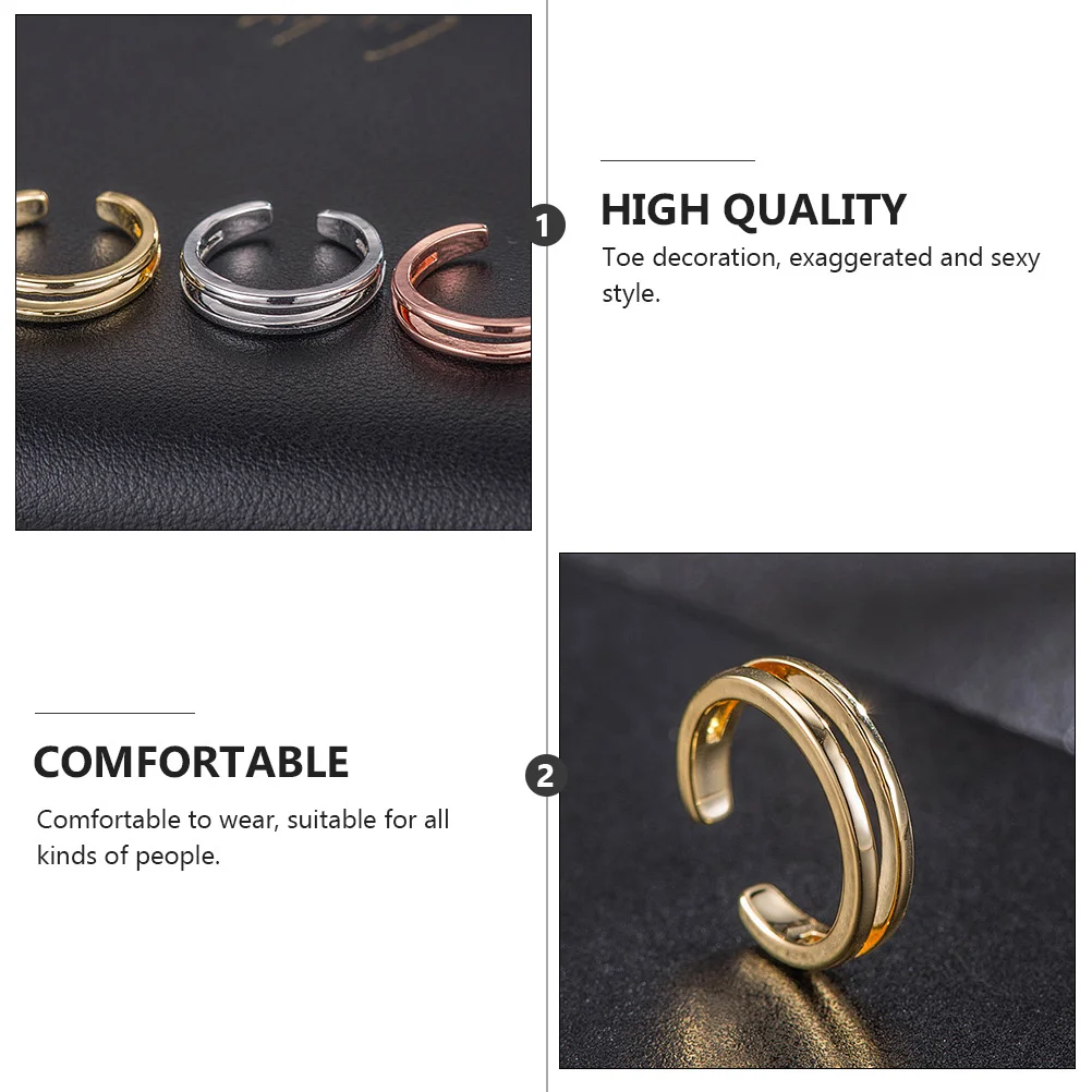 

3pcs Toe Ring Women Knuckle Ring Decor Durable Foot Jewelry For Party Banquet Daily Wear Rose Gold White Gift