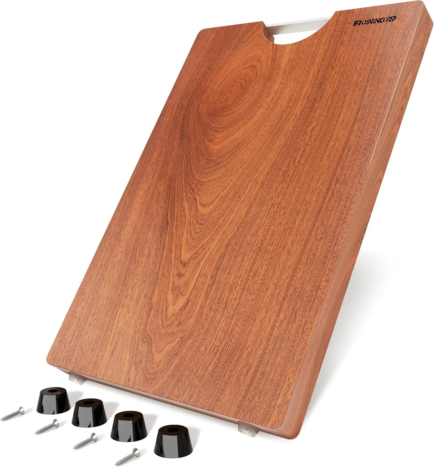 

Solid Sapele Wood Cutting Board - X-Large 17.71" x 11.81" x 1.18" Thick, Non-Toxic, Heavy-Duty Butcher Block with Rubber