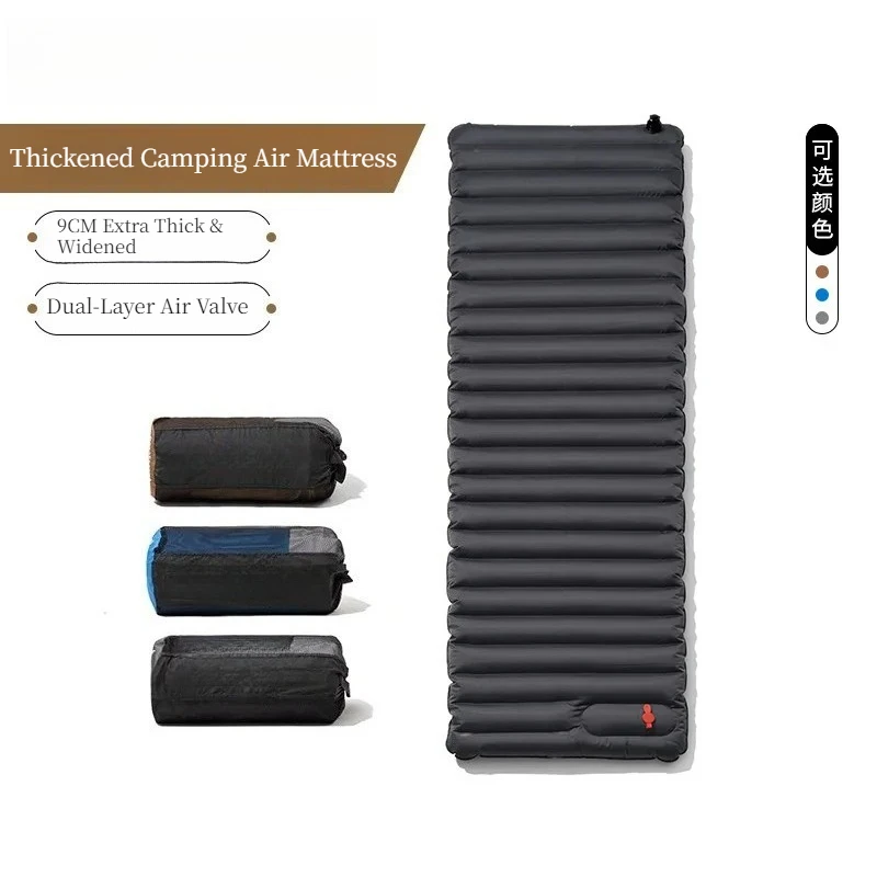 9cm Thick Inflatable Sleeping Pad Outdoor Camping Mat Moisture Proof Foldable Air Bed for Tent Hiking Travel Lunch Break