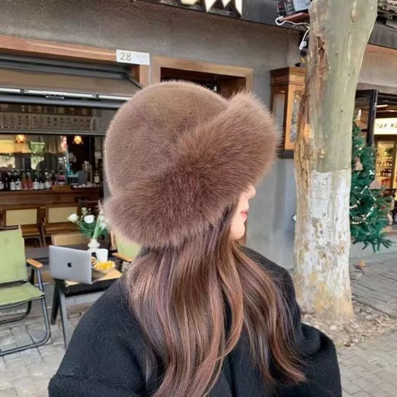 

Women's Winter New Thicken Warm Faux Fur Fashionable Minimalist Mongolian Hat Imitation Mink Fur Ladies' Warm Fashionable Beanie
