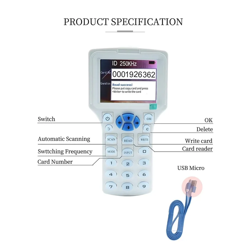 B34B-RFID Copier RFID Reader Writer Multi-Frequency RFID Card Reader Smart Card Decoder For Access Control Home Security