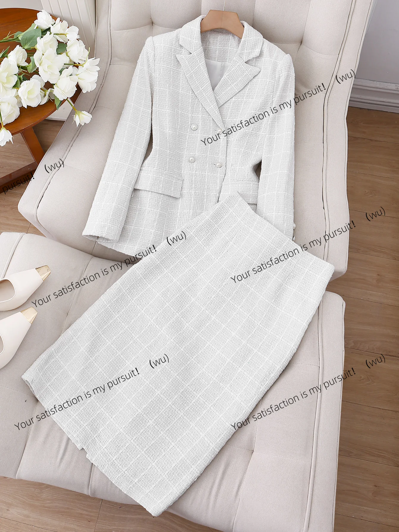 Fashionable and elegant urban regular fit lapel collar long sleeves solid color elegant jacket suit jacket and skirt set (belt n