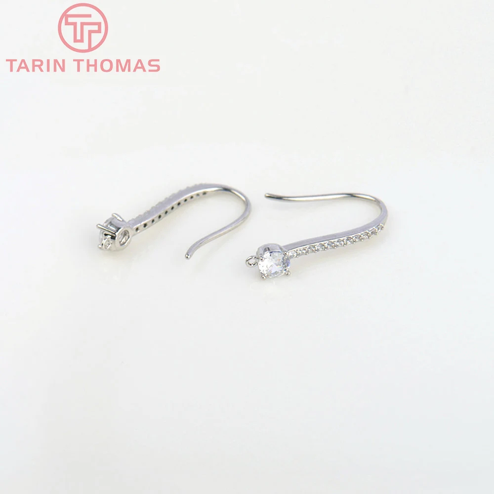 (5053)6PCS 20x4MM 24K Gold Color Plated Brass with Zircon Earrings Hooks High Quality Jewelry Findings Accessorie Wholesale