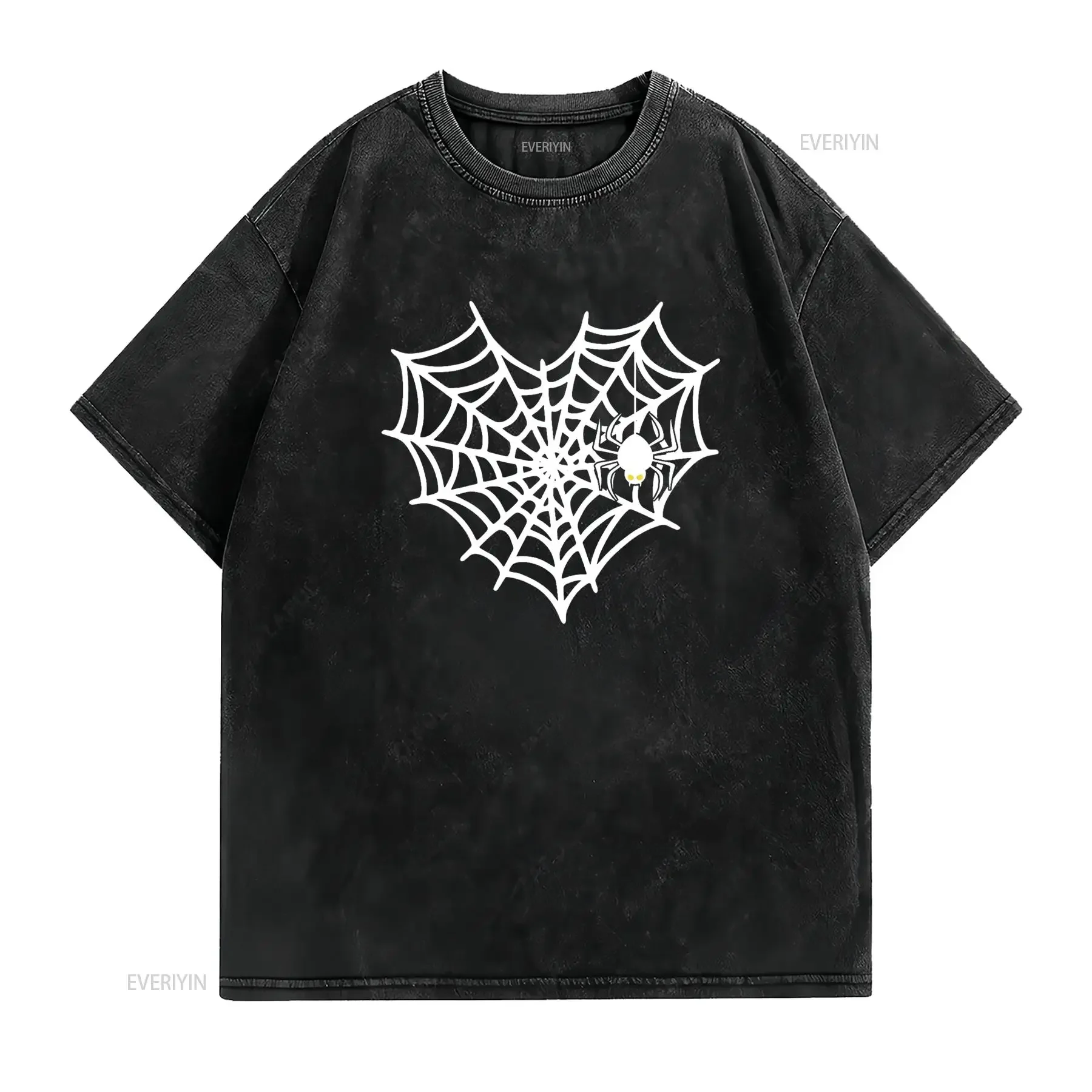 Halloween Spider Web Costume Cute Heart T Shirt vintage Washed Breathable Unisex graphic Comfortable homme