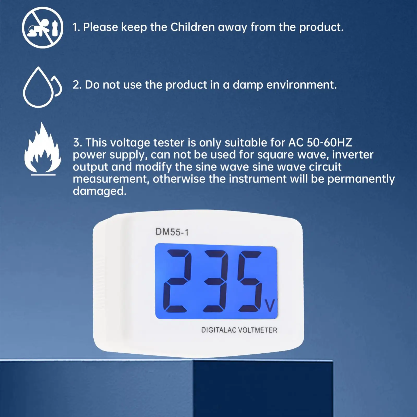 3pcs/pack AC 80-300V EU Plug LCD Digital Display Voltmeter Testers ,Household Voltage Measuring Monitor