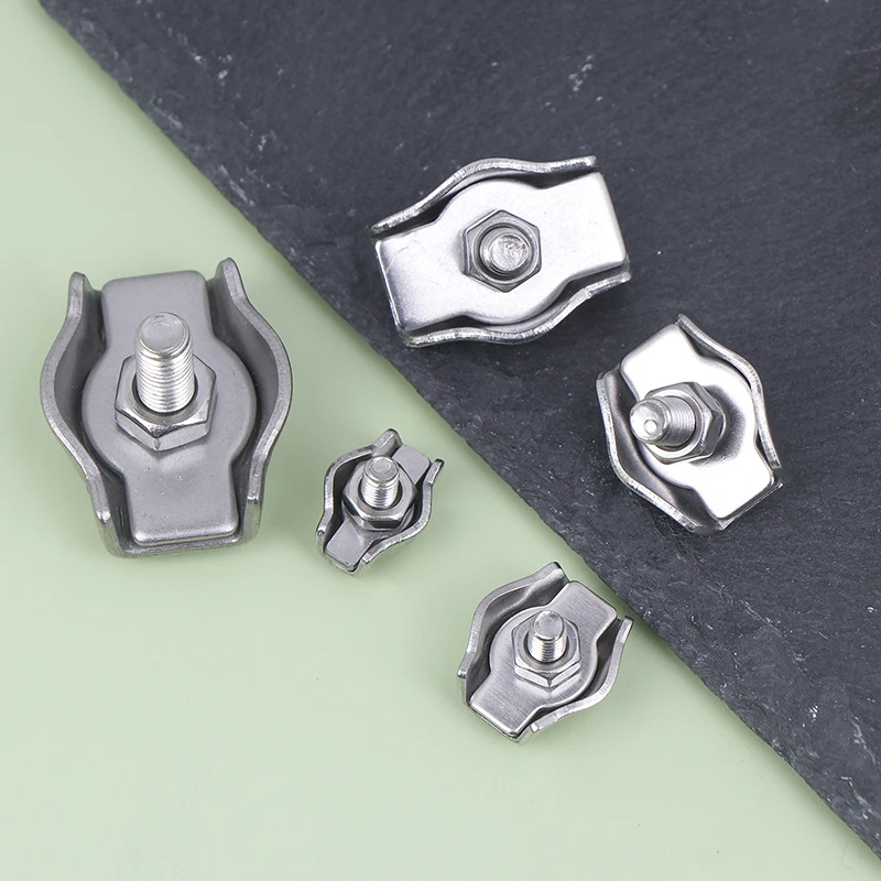 5pcs กันน้ําสแตนเลสสตีลเชือกลวดคลิปเดี่ยว Grips สาย Clamps Chuck ล็อค M2-M6 สายฮาร์ดแวร์ Fastener