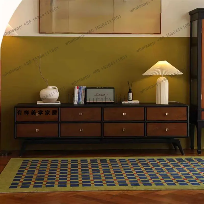 

French medieval solid wood matte TV cabinet household simple locker