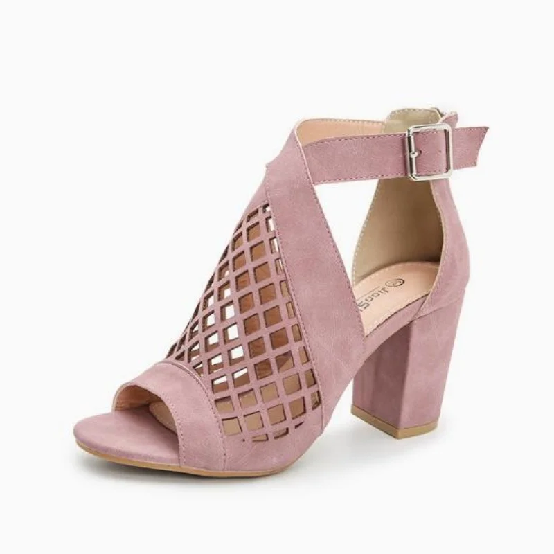 

8cm Summer Women Sandals Open Toe Chunky Heels Lady Shoes Cutout Breathable Sandalias Women Party Shoes Big Size 36-43