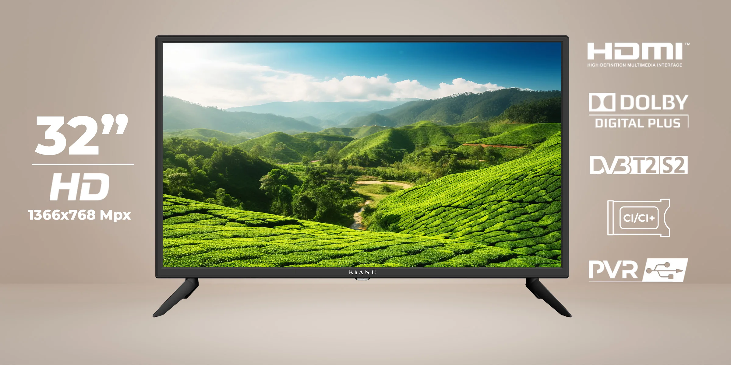 تلفزيون LED Kiano SlimTV 32 HD جاهز HDMI USB PVR مسجل HD صورة