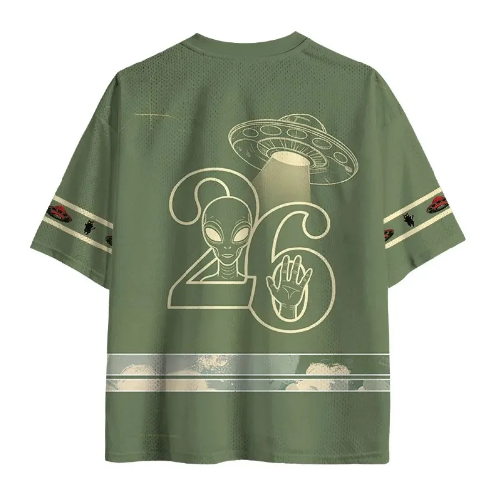 Sommerliches amerikanisches Retro Sci-Fi UFO Katzen 3D-Druck Atmungsaktives Schnelltrocknendes V-Ausschnitt T-Shirt für Herren und Damen – Sportlich-lässige Eltern-Kind-Kleidung – Detail 3