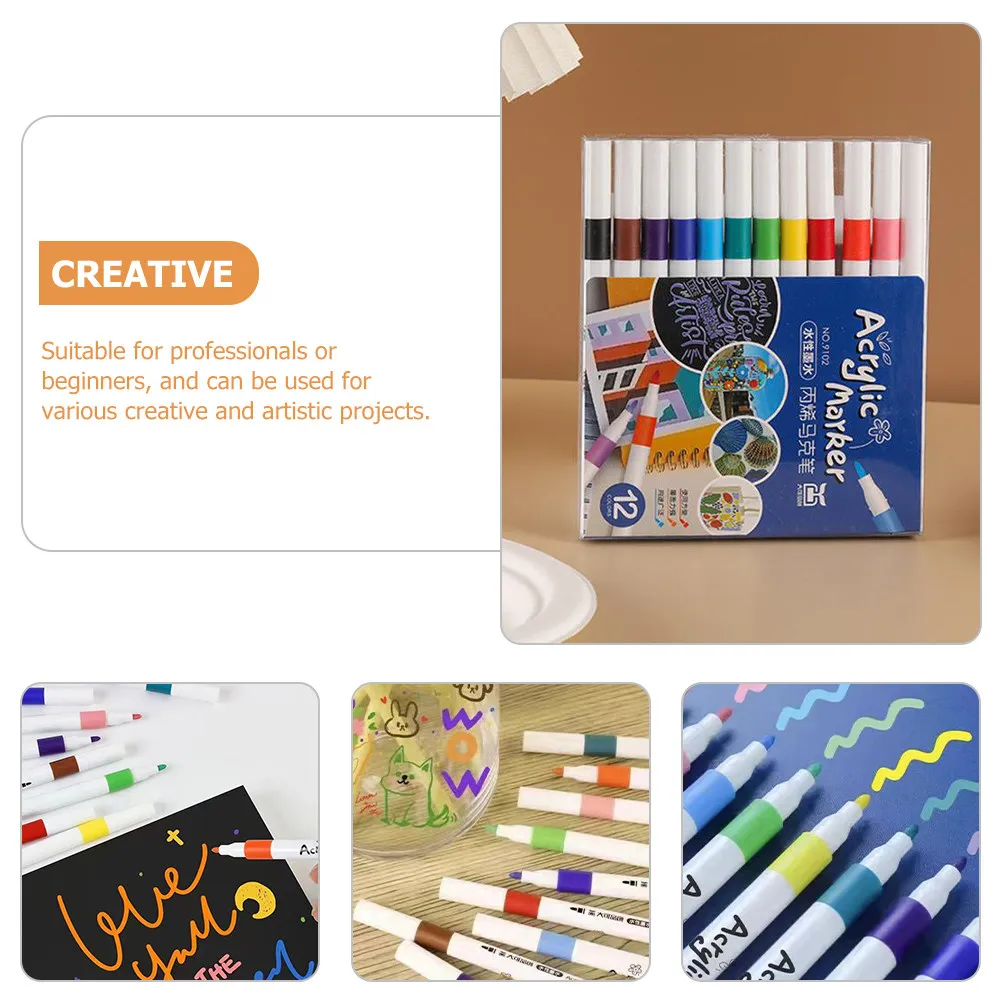 

12Pcs Paint Markers Acrylic Based Fine Point Marking Pens for Student Artist Project DIY Creative Drawing Writing Tools