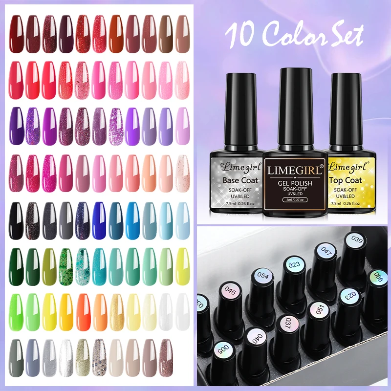 Limegirl Nagellak Set Populaire Kleuren Gel Vernissen 12 Kit Losweken Uv Led Gel Semi Permanente Nail Art Base gel Top Coat Sets