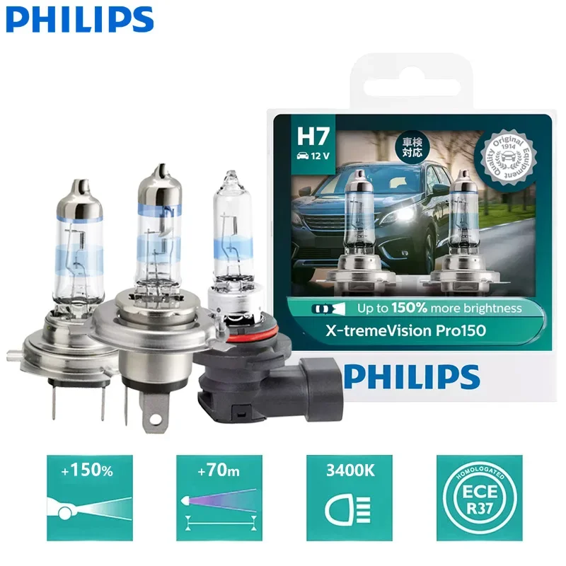 Philips H1 H4 H7 12V X-treme Vision Pro150 Bright White Lamps H11 HB3 HB4 HIR2 Halogen Light 9005 9006 9012 Car Genuine Bulbs 2X