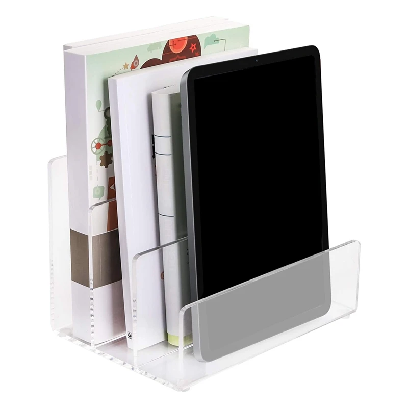 1 PCS File Holder 3 Sections Vertical Desktop Organizer Acrylic Office File Sorter Stand Rack For Documents Letter Book