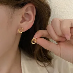 Classic Simple Irregular Ellipse Little Stud Earrings for Women Cute Temperament Stainless Steel Korea Fashion Jewelry Accessory